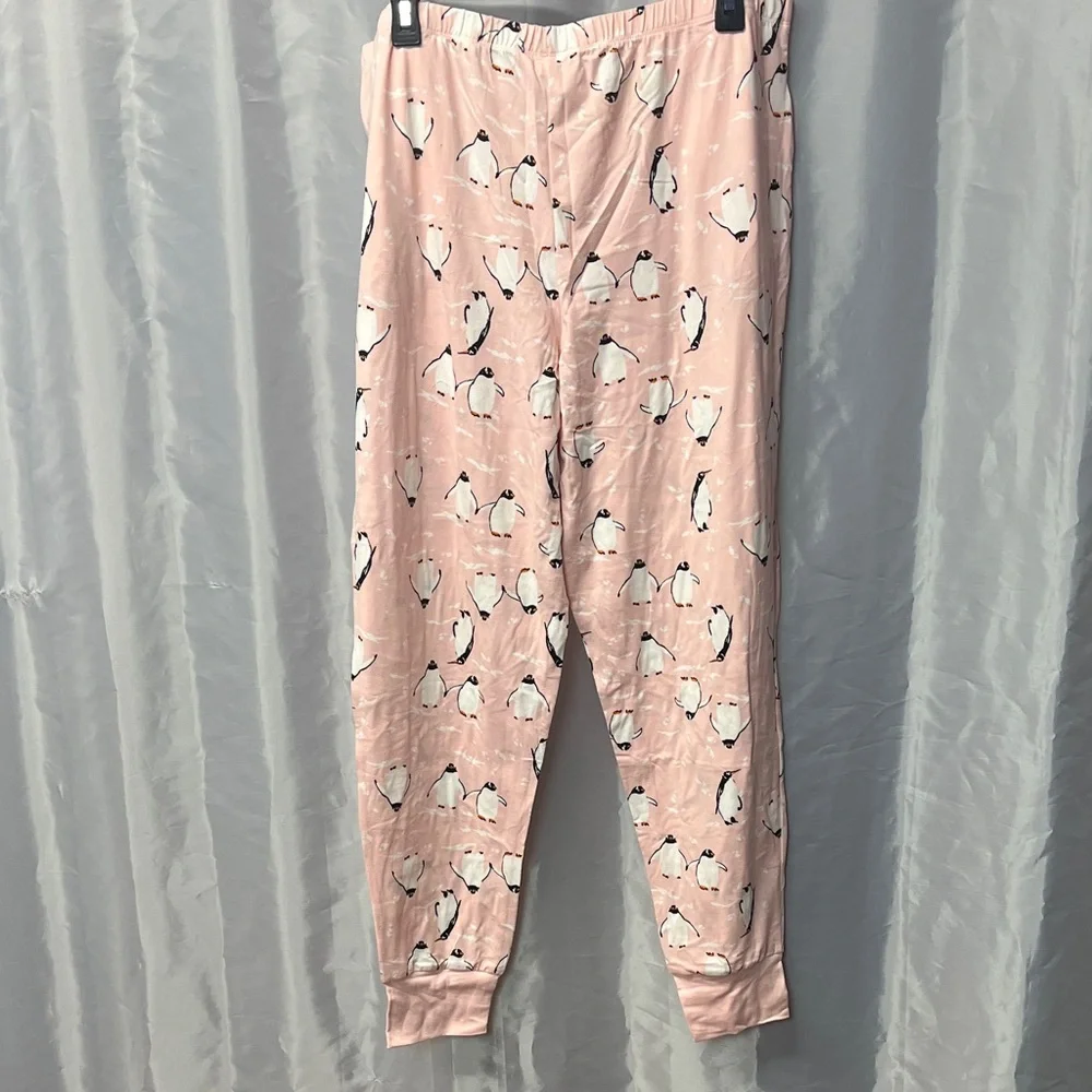 Pink Penguin Print Long Sleeve pajamas 2383